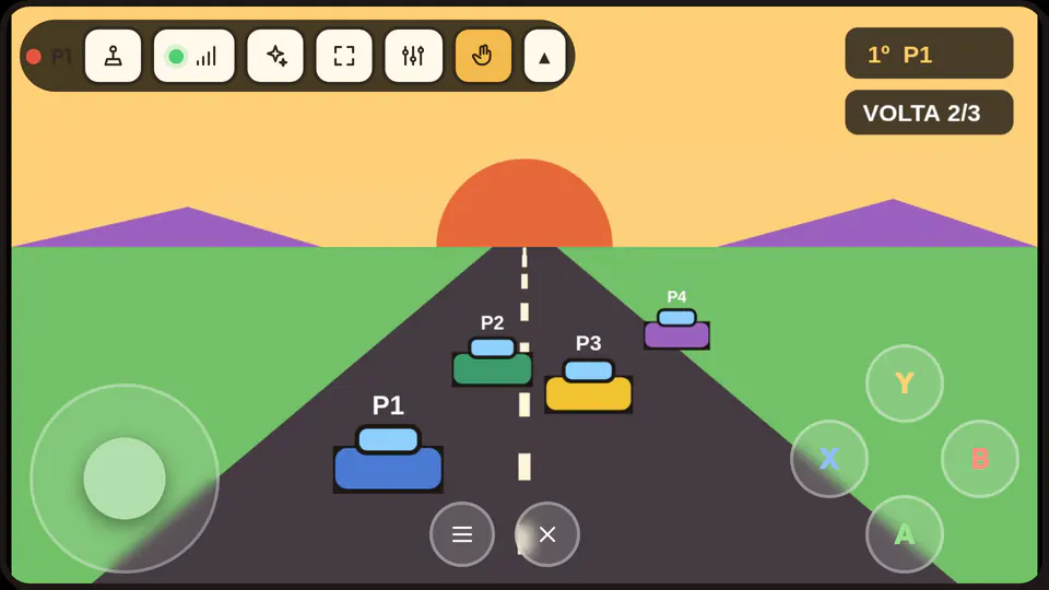 Jogo de corrida do PC de um amigo sendo jogado no celular, com controle na tela